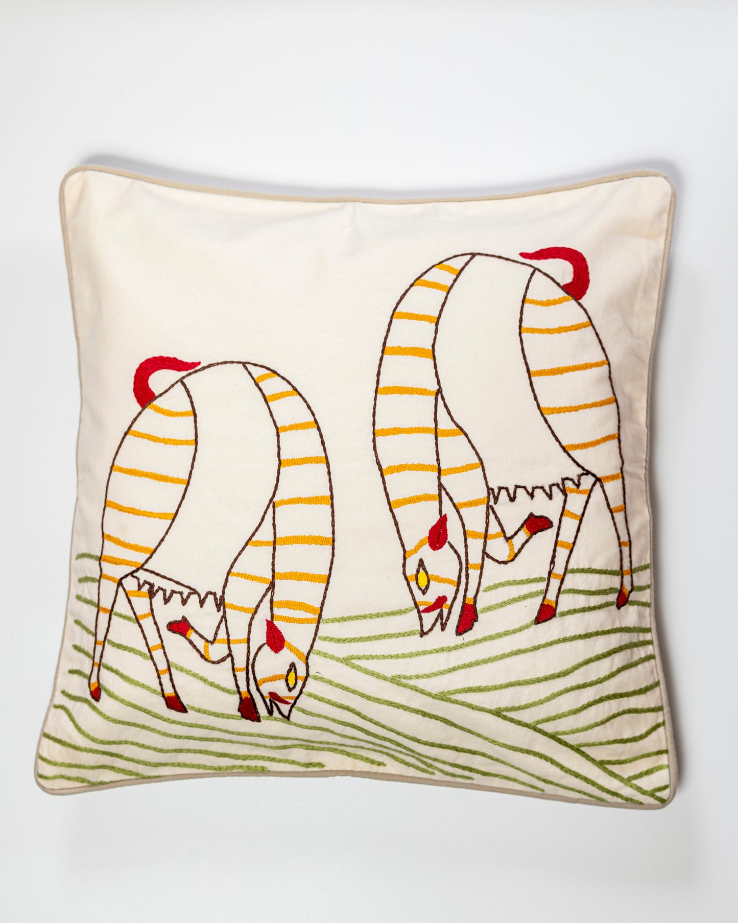 Hand embroidered cushion cover inspired from Gond Art