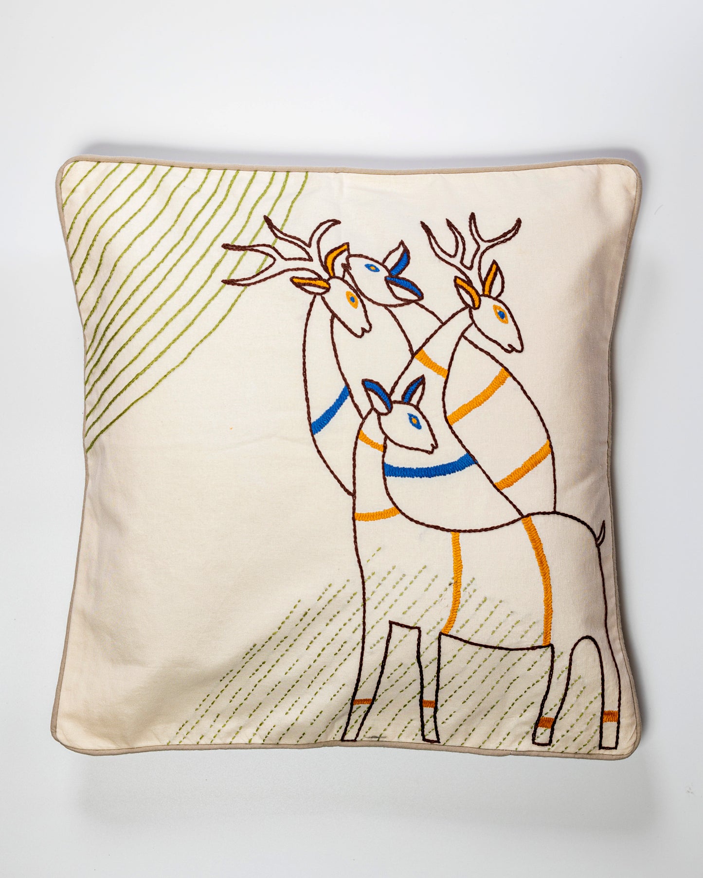 Hand embroidered cushion cover