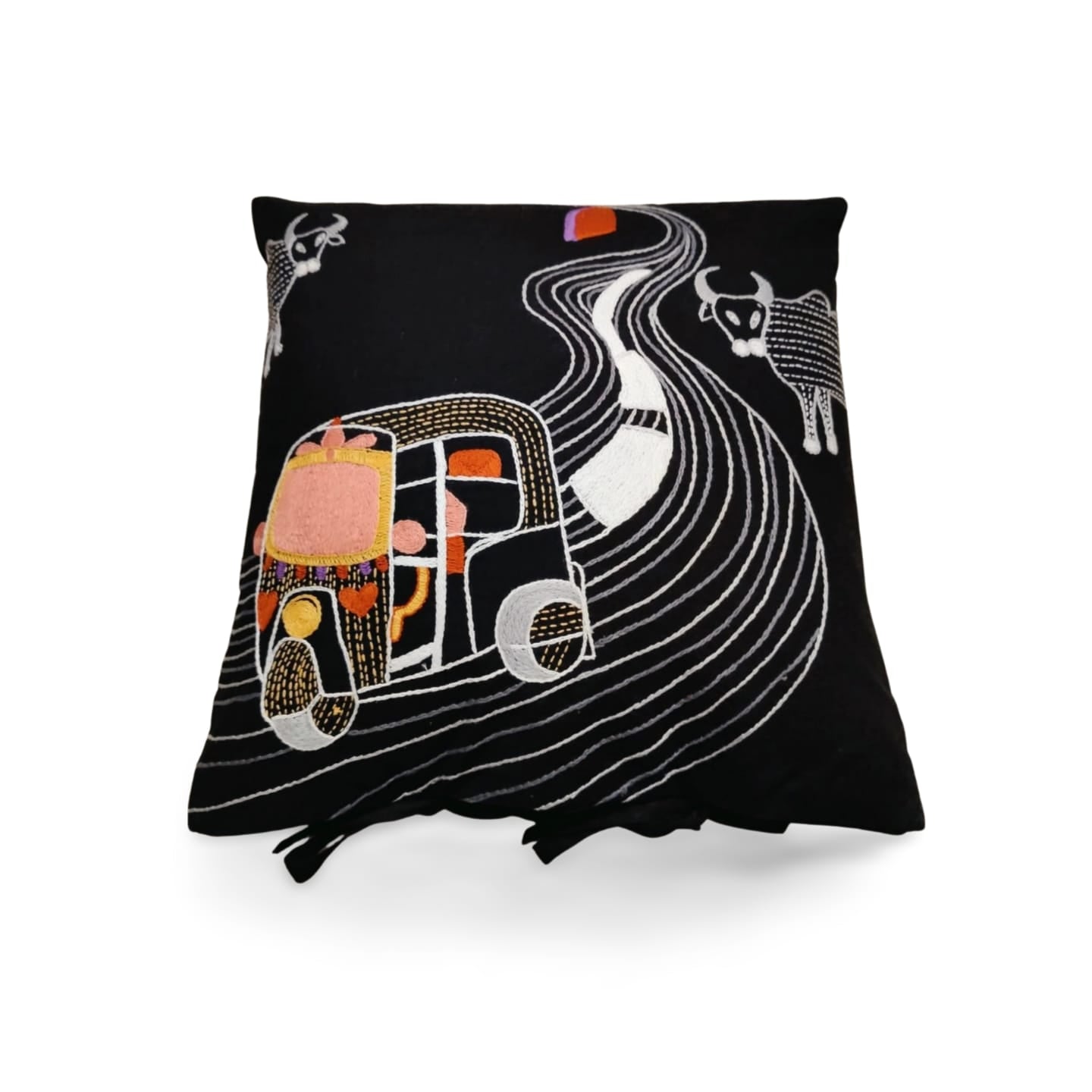 Hand embroidered cushion cover