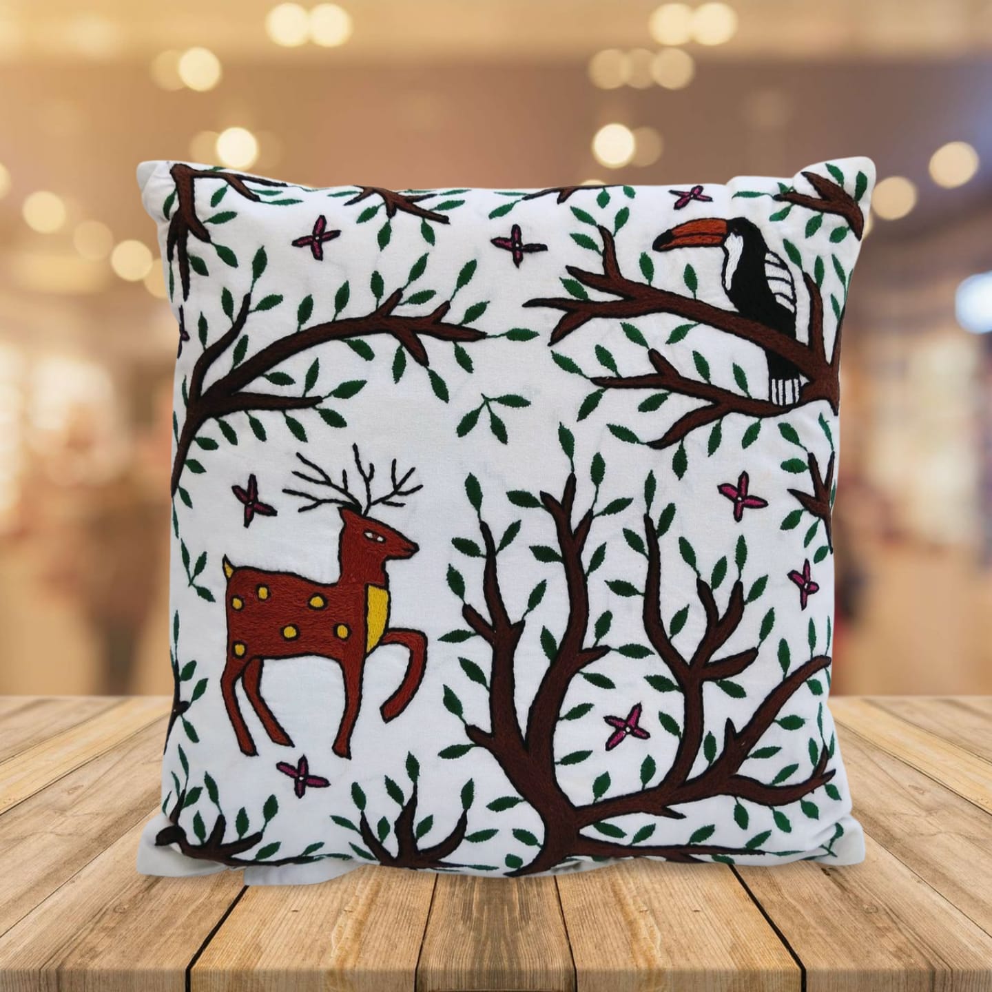 Hand embroidered cushion cover