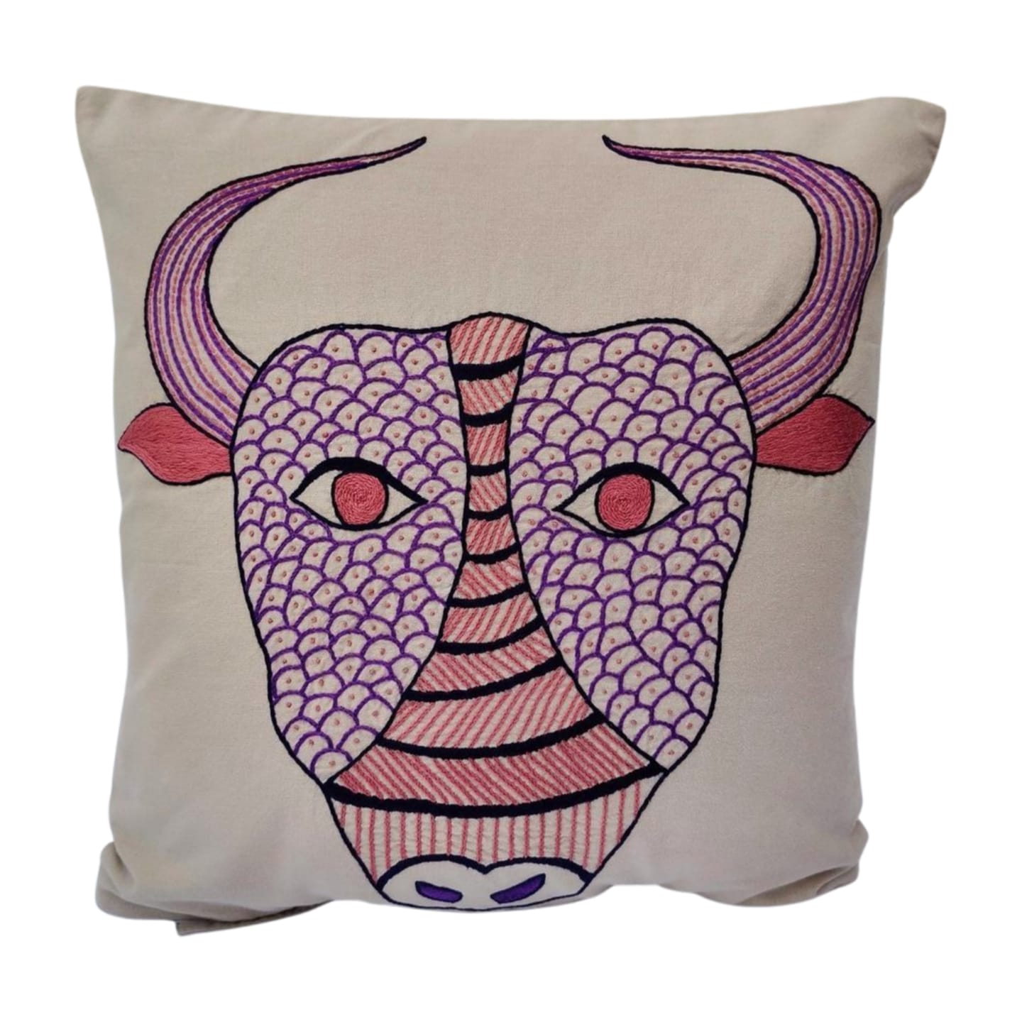 Hand embroidered cushion cover