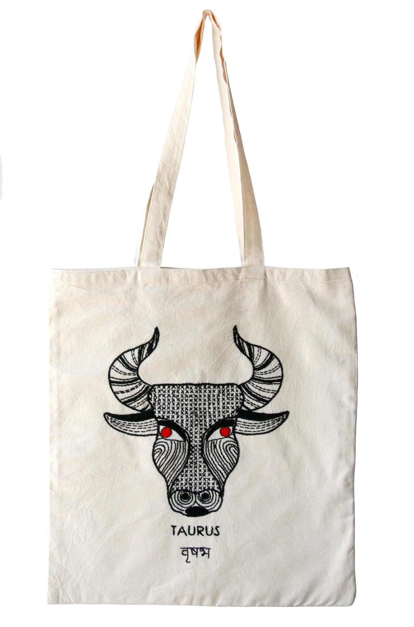 Hand-Embroidered Zodiac Sign Tote Bag – 100% Cotton | Unique Handmade Gift