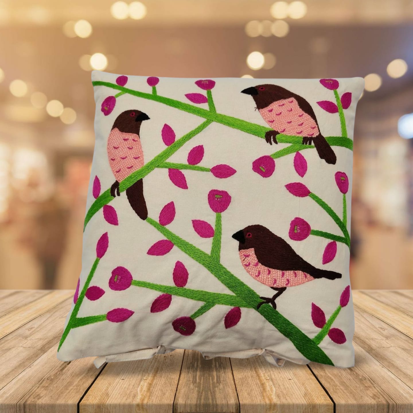 Hand embroidered cushion cover