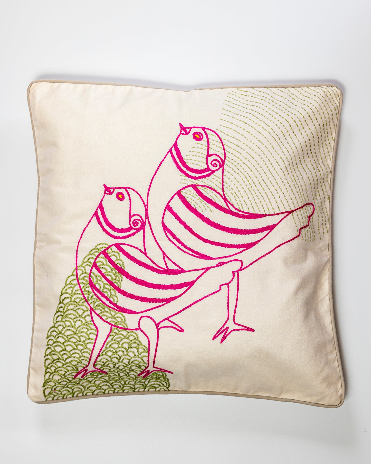 Hand embroidered cushion cover