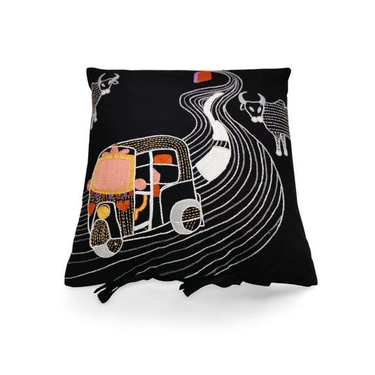 Hand embroidered cushion cover