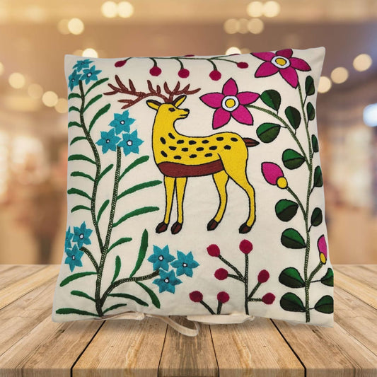 Hand embroidered cushion cover
