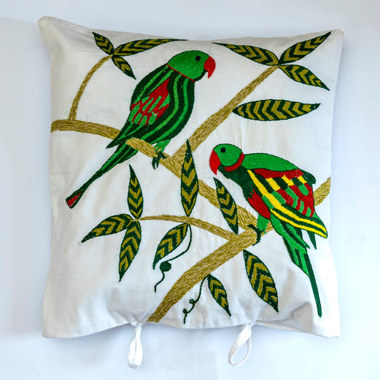 Hand embroidered cushion cover