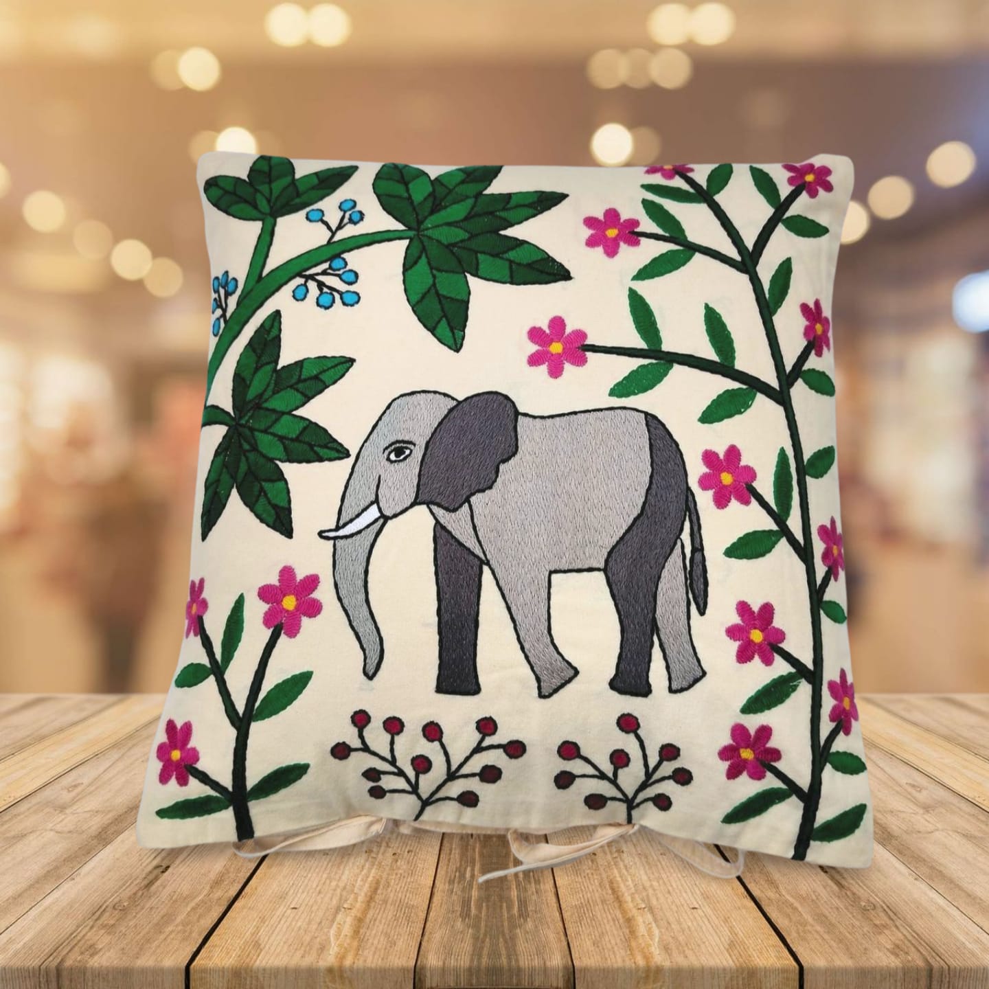 Hand embroidered cushion cover