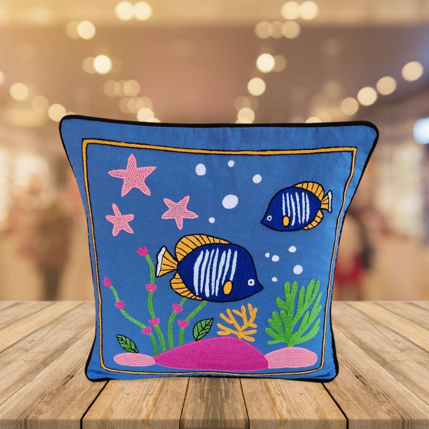 Hand embroidered cushion cover