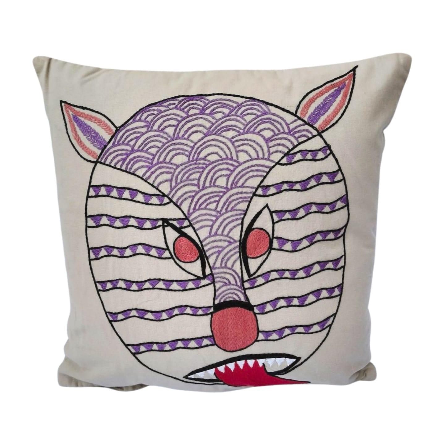 Hand embroidered cushion cover