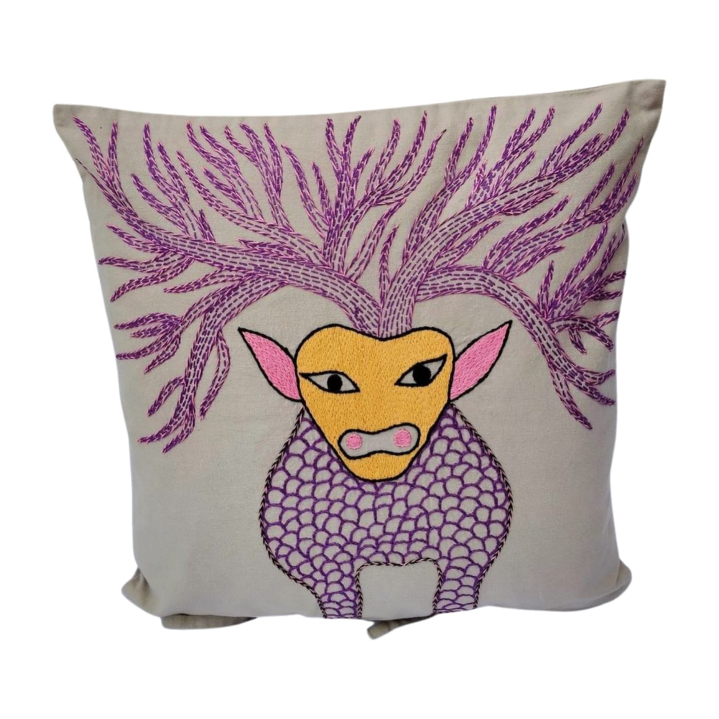 Hand embroidered cushion cover