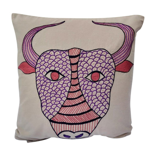 Hand embroidered cushion cover