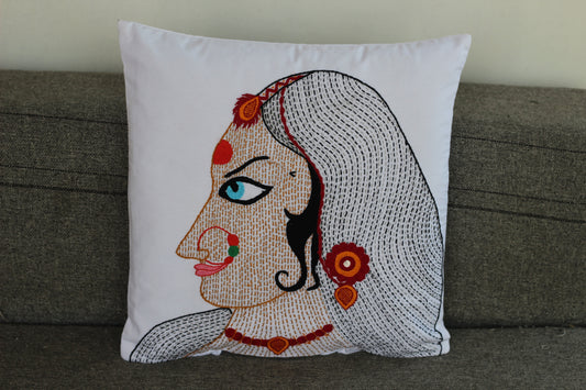 Hand embroidered cushion cover