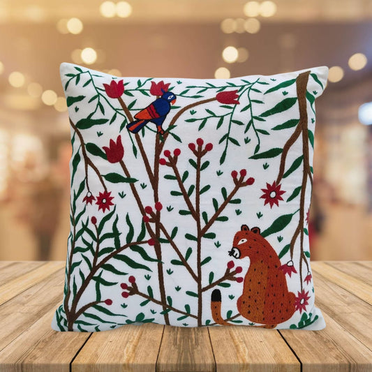 Hand embroidered cushion cover