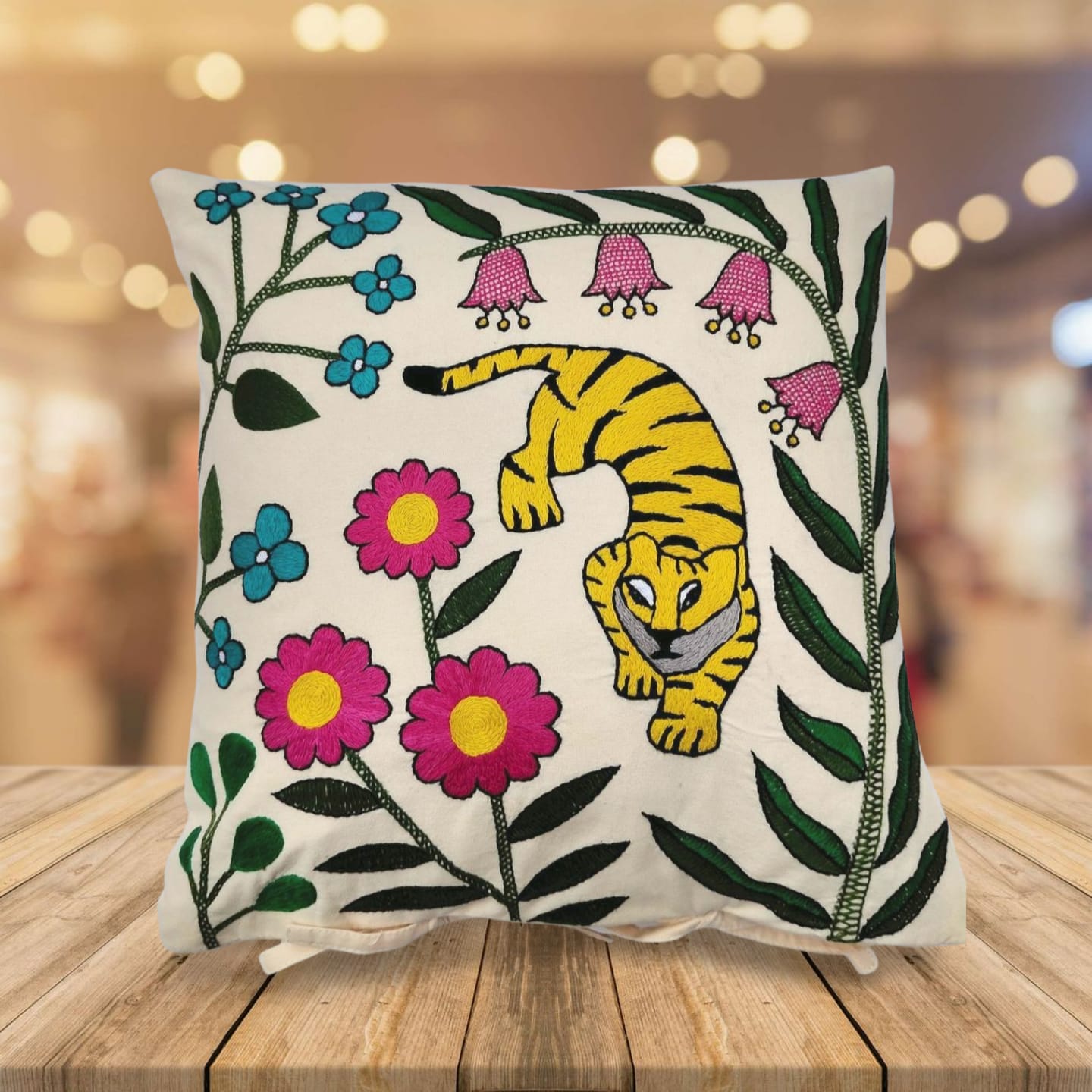 Hand embroidered cushion cover