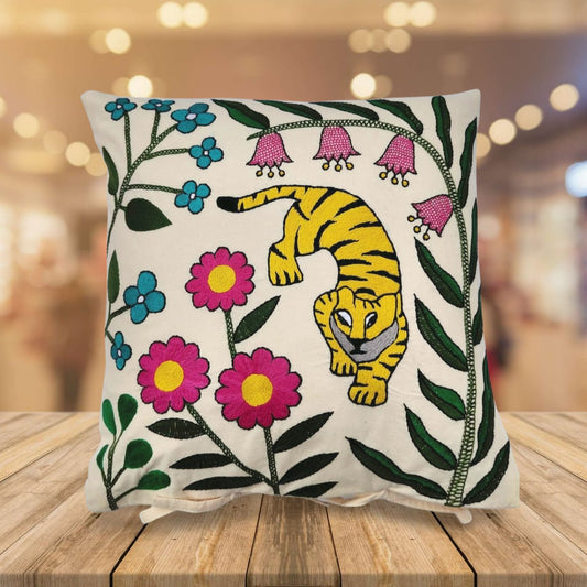 Hand embroidered cushion cover