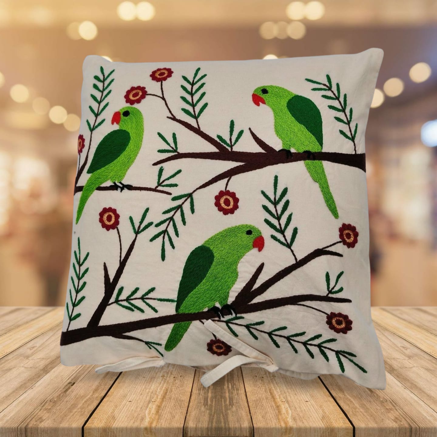 Hand embroidered cushion cover