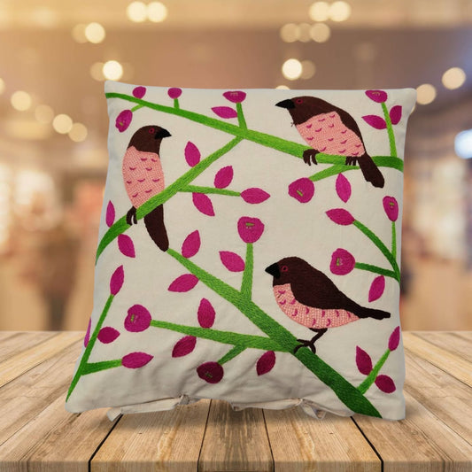 Hand embroidered cushion cover