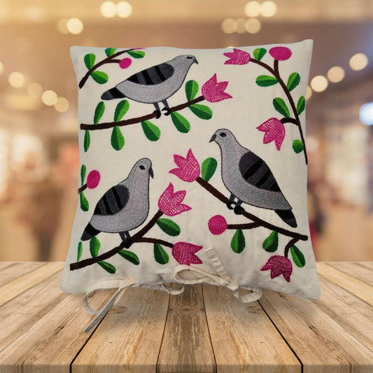 Hand embroidered cushion cover