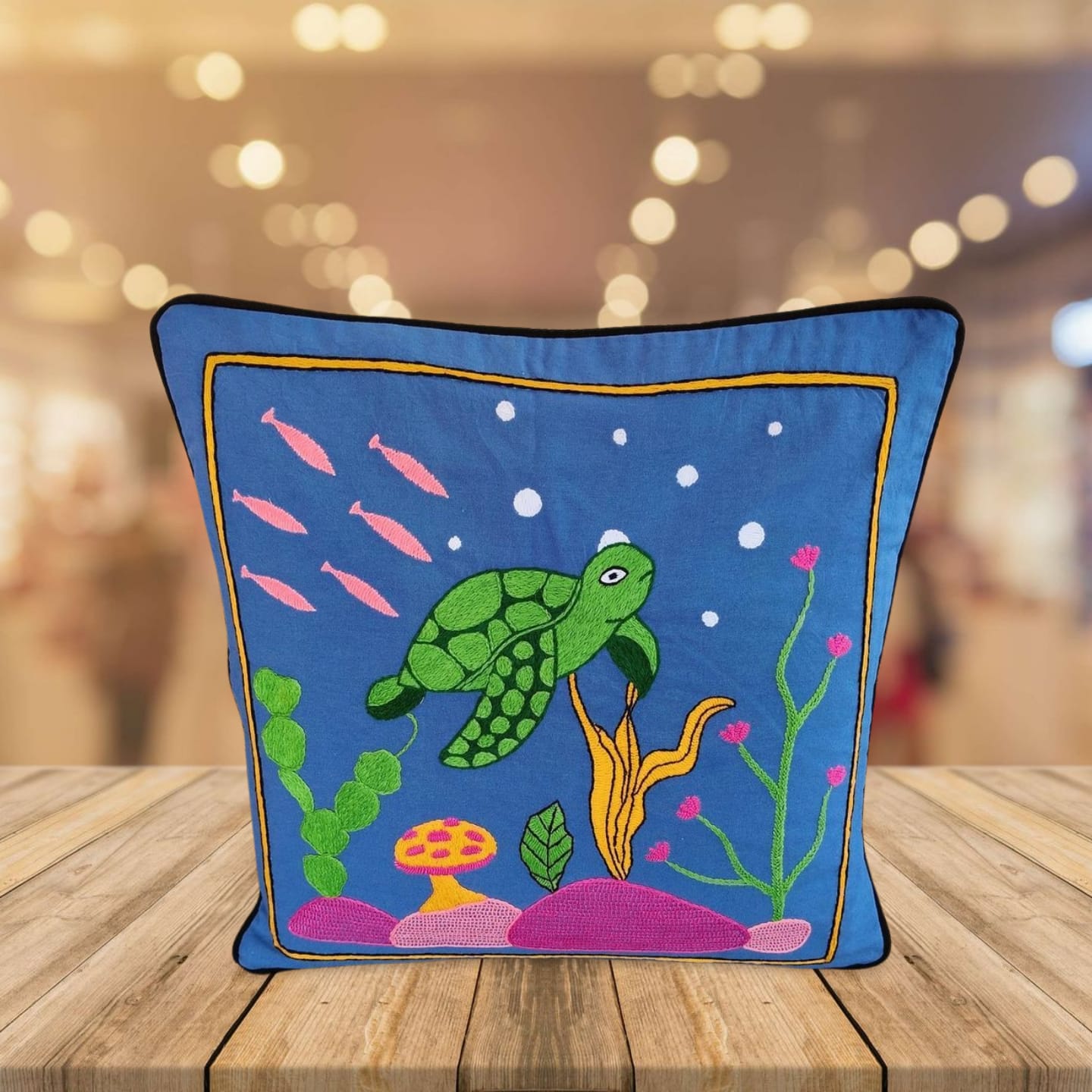 Hand embroidered cushion cover