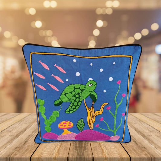 Hand embroidered cushion cover