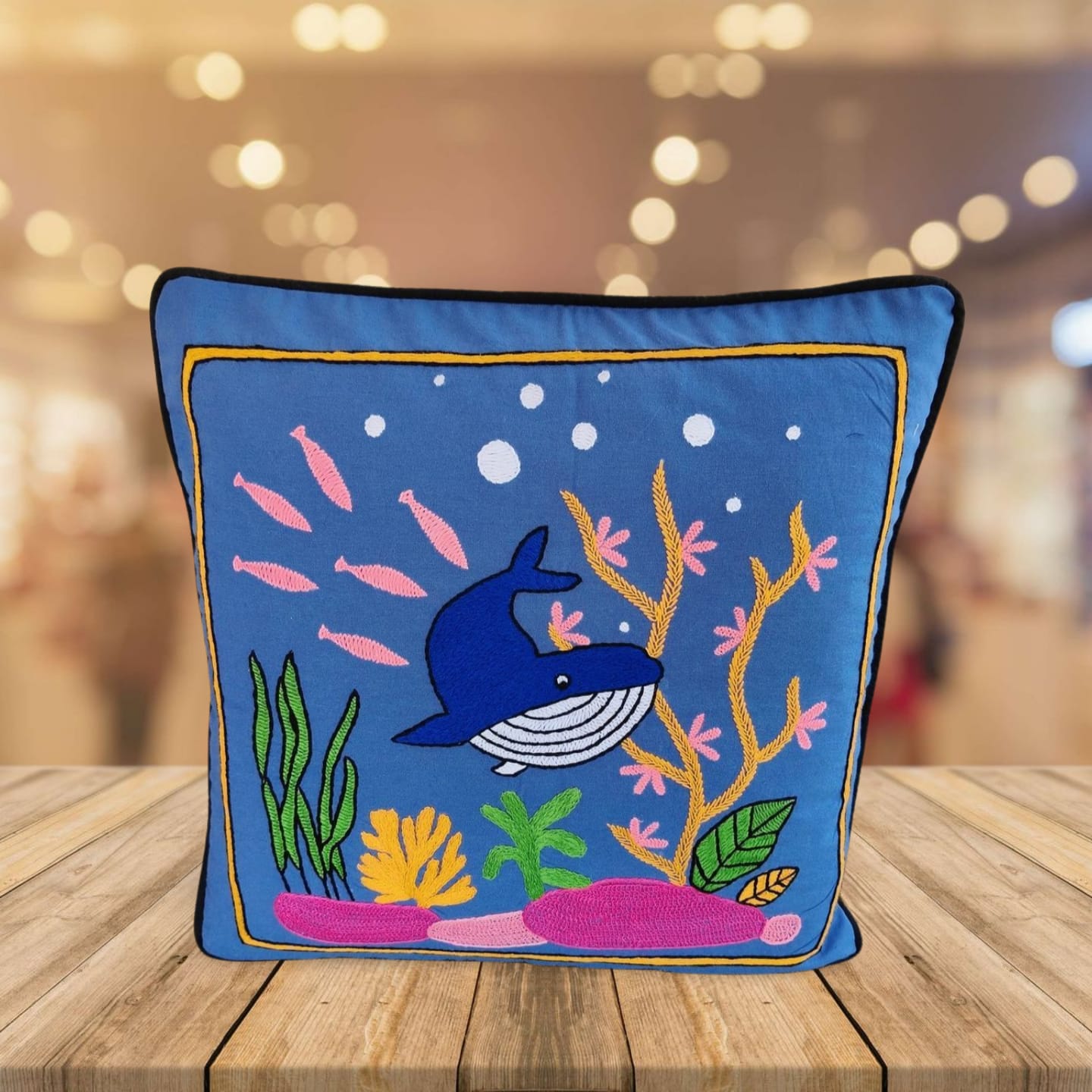 Hand embroidered cushion cover