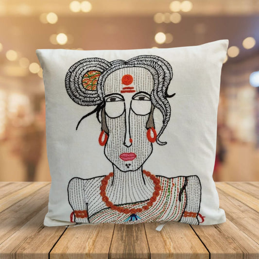 Hand embroidered cushion cover