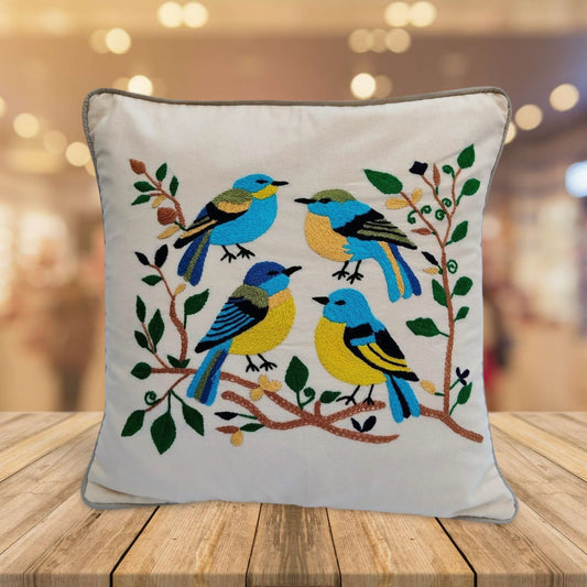 Hand embroidered cushion cover